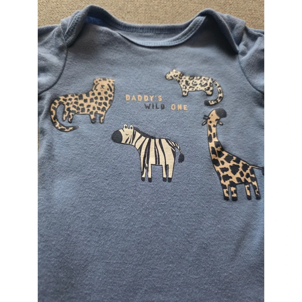 Carters Baby Boy Bodysuit Set 2 Pack Blue White Safari‎ Animals 3 Months